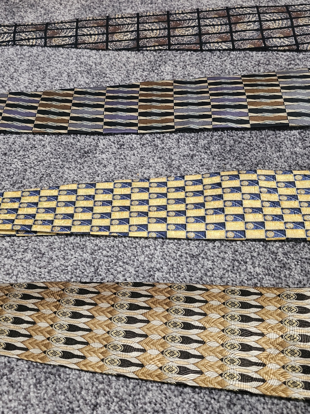 Assorted Patterned Neckties - Gold, Blue, Brown, Black